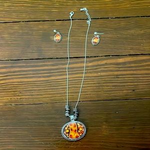 Orange and yellow necklace and earring set